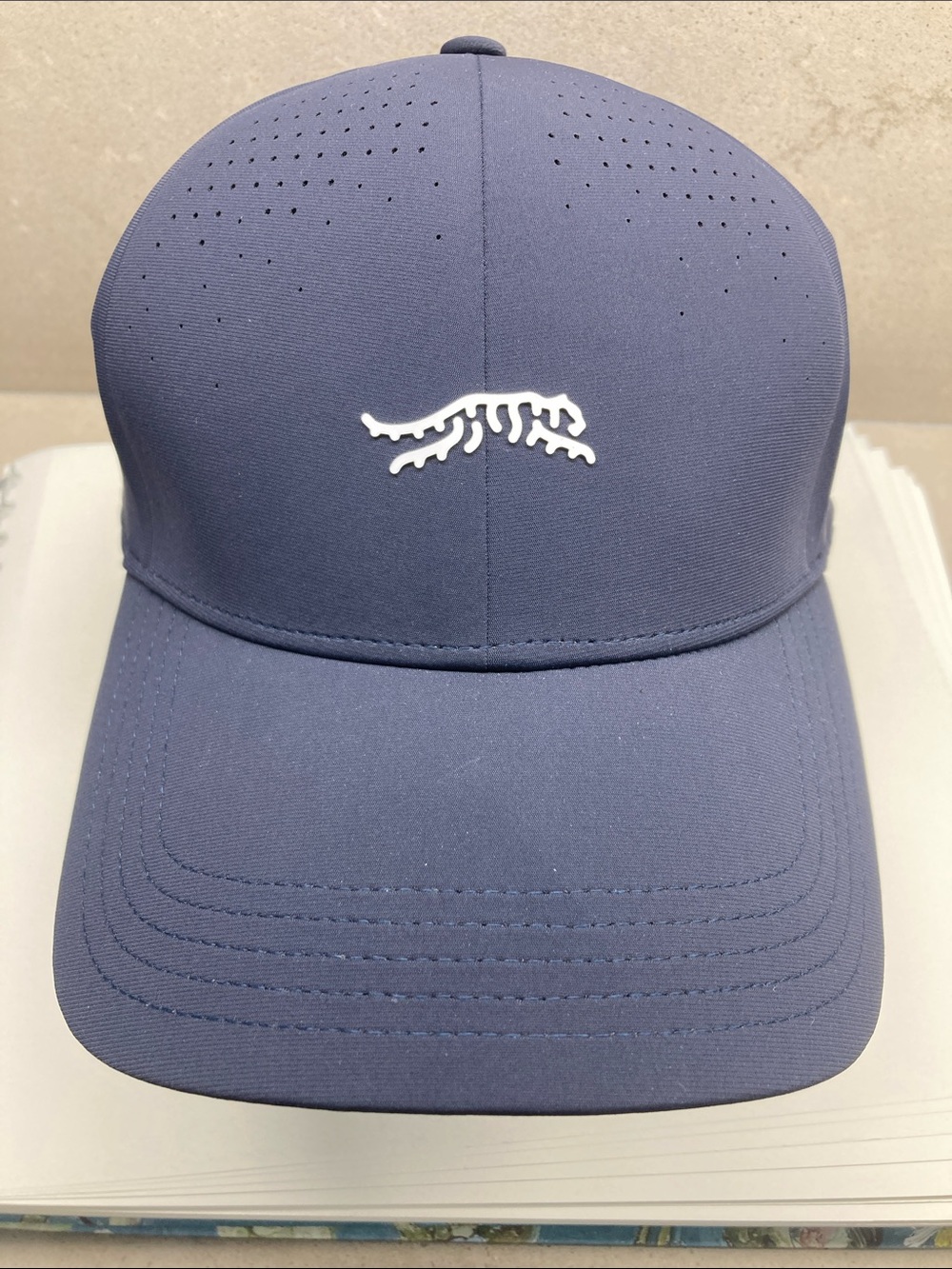 Sun Day Red Navy Performance golf Cap with White Logo